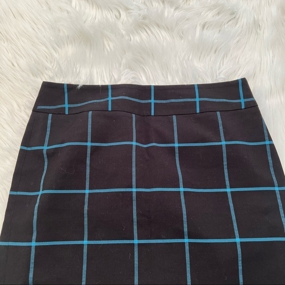Loft A-Line Shift Skirt Black Teal Window Pane Plaid - Picture 3 of 9